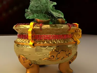 Chinese Gold Ingot Pot 3D model