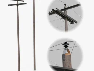 Utility Pole - Composite Mast with Single Crossarms 3D model