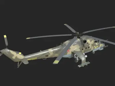 5 coatings of Russian Mi-24P Hind Gunship attack helicopter Low-poly 3D model