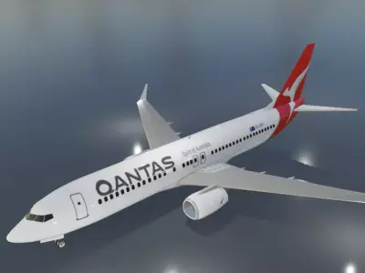 Qantas Boeing 737-800 low poly 3D Model with cockpit Low-poly 3D model