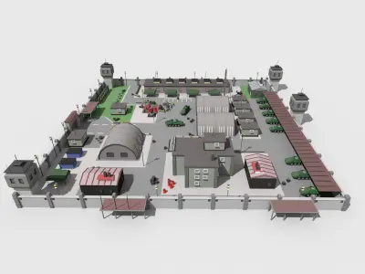 low poly toon military base Low-poly 3D model