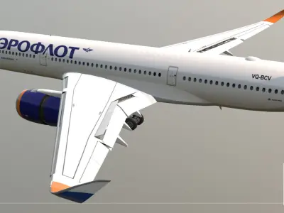 Airbus A350-900 Aeroflot livery Low-poly 3D model