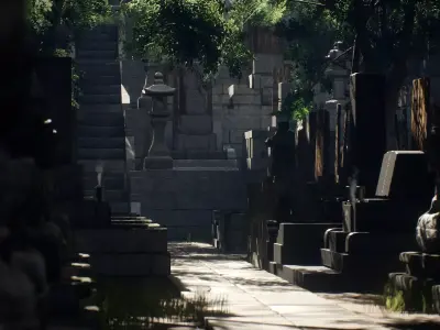 Japanese Cemetery Low-poly 3D model