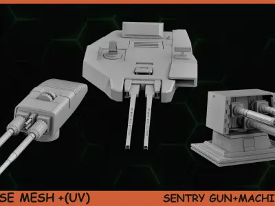 Fred BaseMeshes-SentryGuns MachinGuns Vol 1 Low-poly 3D model