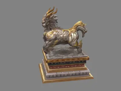 Stone lion - kylin Sculpture - chinese unicorn statue Low-poly 3D model