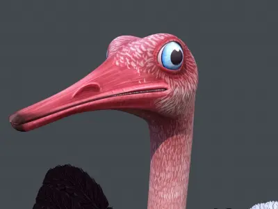Ostrich bird Low-poly 3D model
