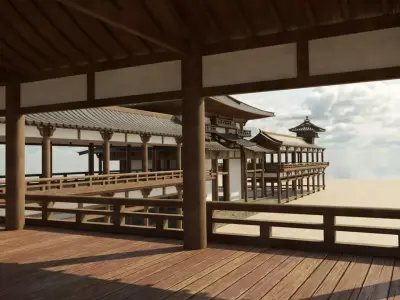 Modular Asian Temple Low-poly 3D model