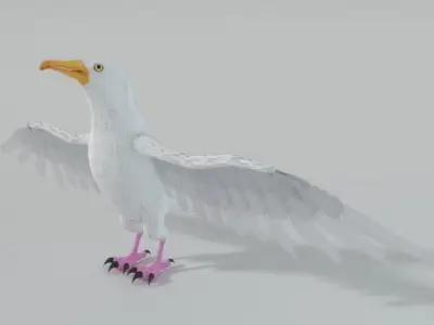 Seagull with wings spread Low-poly 3D model
