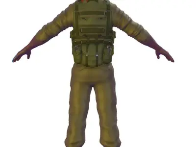 High Poly Black Man Soldier Green Armor Low-poly 3D model