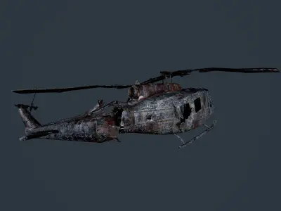 Wrecked Damaged UH1H Military Helicopter Game Ready 04 Low-poly 3D model