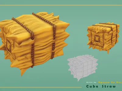 Free Pack - Stylized Hay Bale Free low-poly 3D model