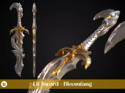 Stylized Elf Sword - Bloomfang - Game Ready 3D model