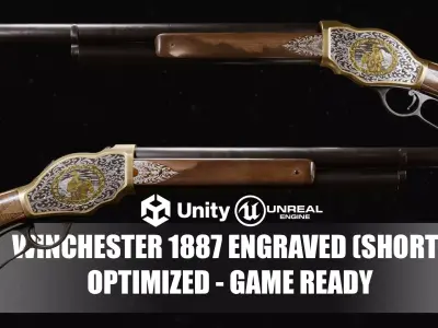 Wild West Gun Winchester 1887 - Short - Engraved Low-poly 3D model