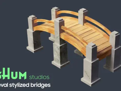 Medieval stylized bridges Low-poly 3D model