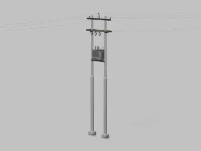 Utility Pole - Metal H-Frame with Transformer 3D model