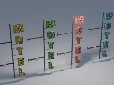 Retro Motel Sign with 4K Textures Low-poly 3D model