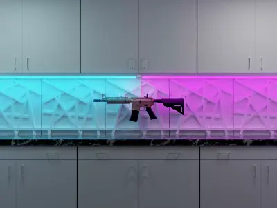 The Armory kitchen with gun on counter Low-poly 3D model