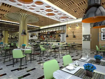 Restaurant and Serving Area Inside Hotel 3D model