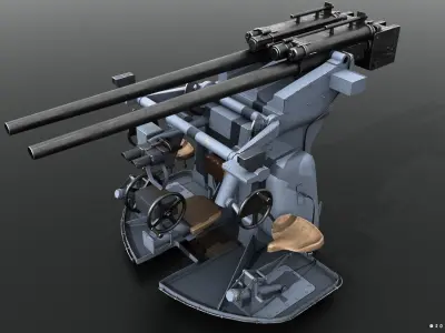 German 37mm SK C30 anti-aircraft gun Low-poly 3D model