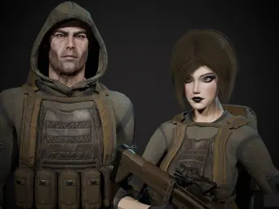 Survivor Man and lady 1 Low-poly 3D model