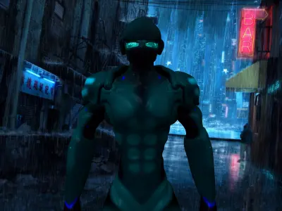 Jetboy man in rainy city 3D print model