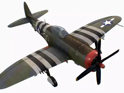 United States fighter aircraft Republic P-47 Thunderbolt Low-poly 3D model