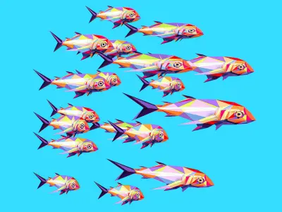 Animated Low Poly Pop Art Flock Sea Fish Low-poly 3D model