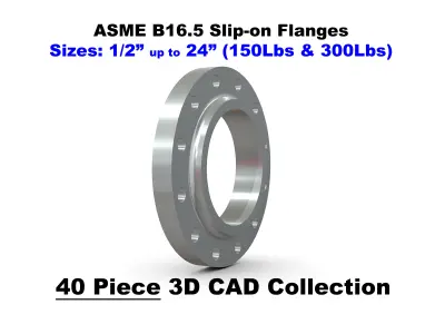 ASME B16-5 Slip-on Flanges - 150Lbs and 300Lbs - CAD Files 3D model
