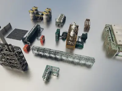 Modular factory Low-poly 3D model