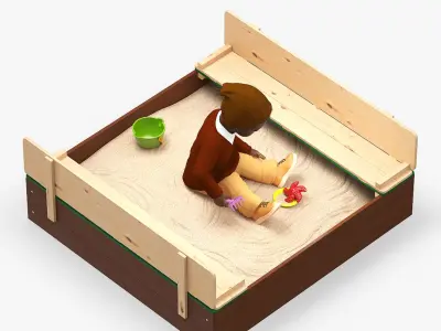 Black Skinned Toddler Boy in Sandpit 3D model