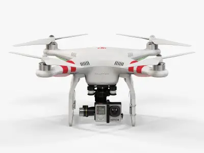 DJI Phantom 2 Quadcopter with GoPro HERO4 Low-poly 3D model