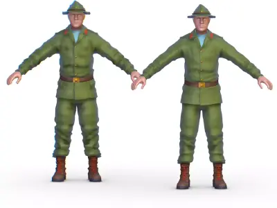 High Poly Subdivision Man Old USSR Soldier Low-poly 3D model