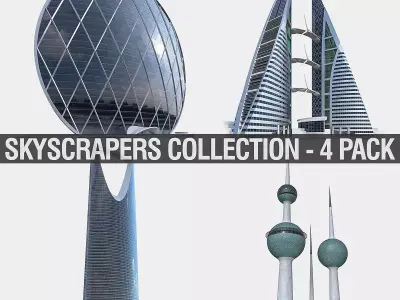 Gulf Buildings Set - 4 Pack Low-poly 3D model