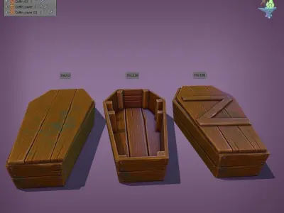 Game ready Coffin wooden Low-poly 3D model