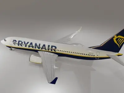 Ryan Air Boeing 737 800 3D Model with cockpit  Low-poly 3D model