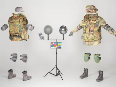 Fully equipped soldier in Bundeswehr Uniform with props 28 Low-poly 3D model