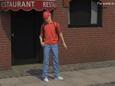 Delivery Man Wearing Donald Trump Cap Fur Rigged 3D model