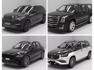4 SUV cars Mercedes-Benz - Genesis - Range Rover - Cadillac 3D model