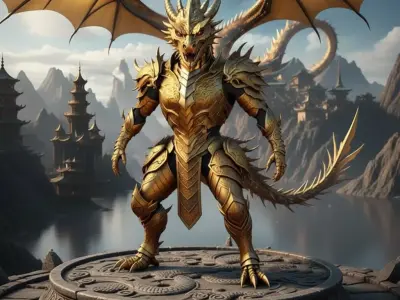 Dragon Imperial Golden Dragon Warrior 32mm Printable STL 3D print model