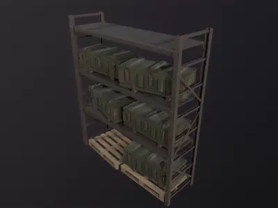 Iron shelf and military wooden box 3D Model Low-poly 3D model