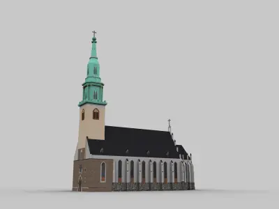 Church lowpoly with spire Low-poly 3D model