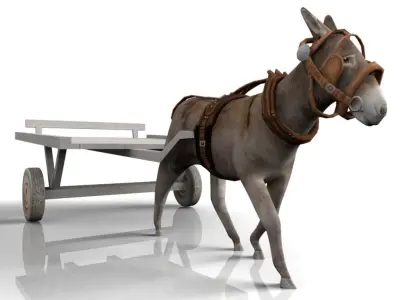 3d Donkey with cart Low-poly 3D model