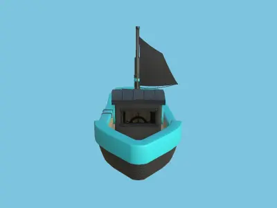 Cartoon Boat 07 - Black Blue - Low Poly Ship Low-poly 3D model