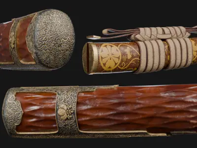 Katana Japanese Sword and Katana Stand - Game-ready Weapon Low-poly 3D model