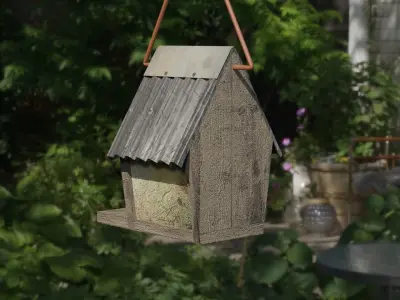 Birdhouse wooden hanging on string Low-poly 3D model