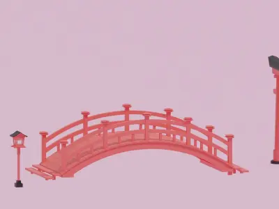 Japanese Bridge Street Lamp Torii Gate Low-poly 3D model