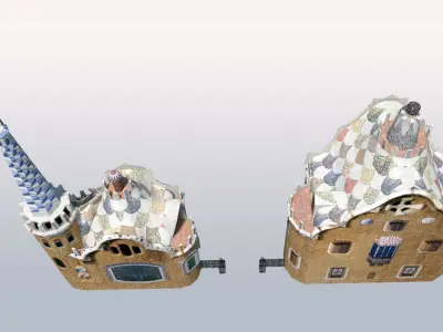 Park Guell Entrance Towers Low-poly 3D model