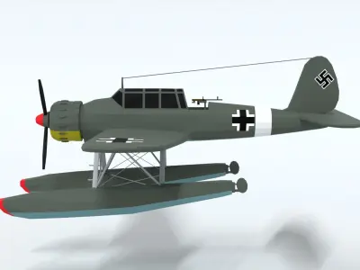 Low Poly Cartoon Arado Ar 196 WWII Airplane Low-poly 3D model