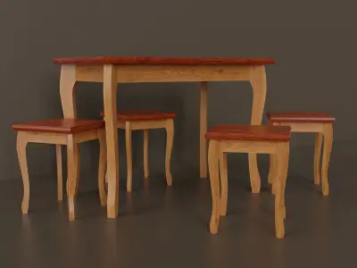 Simple set of kitchen furniture Low-poly 3D model
