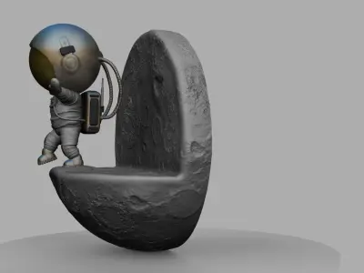 CUTE CHIBI SPACEMAN ON EDGE OF MOON 3D PRINT MODEL 3D print model